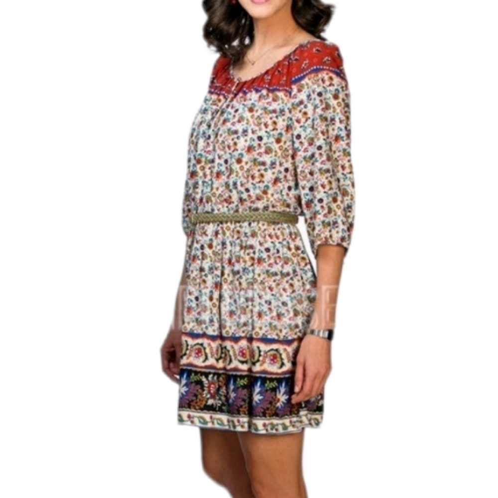 Forever 21 mini floral boho ethnic dress Large c5